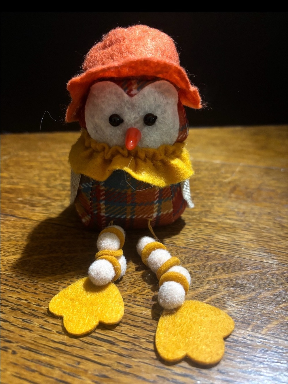 Vintage Felt Fabric Owl Bird Scarecrow Doll Shelf Sitter Fall Autumn Decor